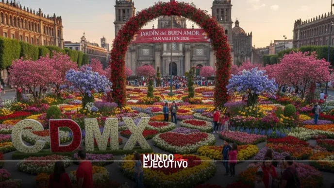 ¡El Zócalo de CDMX se viste de flores para San Valentín 2026 con el Jardín del Buen Amor que despliega 10 mil especies coloridas