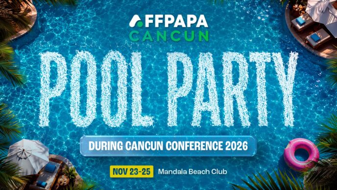 Mandala Beach Club en Cancún, sede de la Pool Party de AffPapa Conference 2026 frente al mar Caribe
