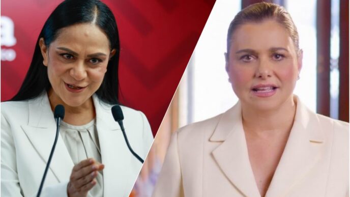 Ariadna Montiel, líder nacional de Morena, durante declaraciones públicas criticando a la gobernadora de Chihuahua Maru Campos