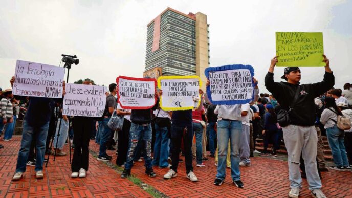 Aspirantes rechazados y familiares se manifiestan en Ciudad Universitaria de la UNAM exigiendo reposición del examen de admisión