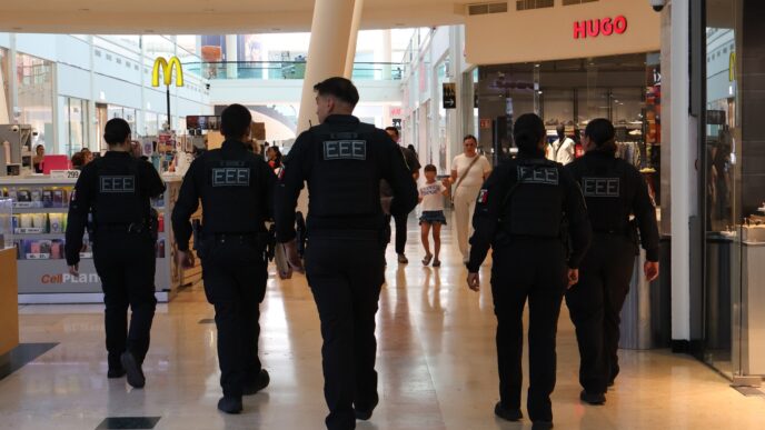 Policías del Equipo de Eventos Especiales de Chihuahua en operativo de seguridad durante evento masivo