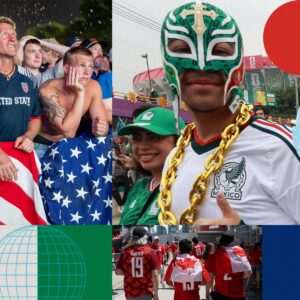 Aficionados celebrando durante la Copa del Mundo 2026 en una de las sedes trinacionales de Estados Unidos, México y Canadá