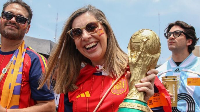 Miles de aficionados reunidos en el Zócalo de la Ciudad de México durante el FIFA Fan Fest para ver la final del Mundial 2026