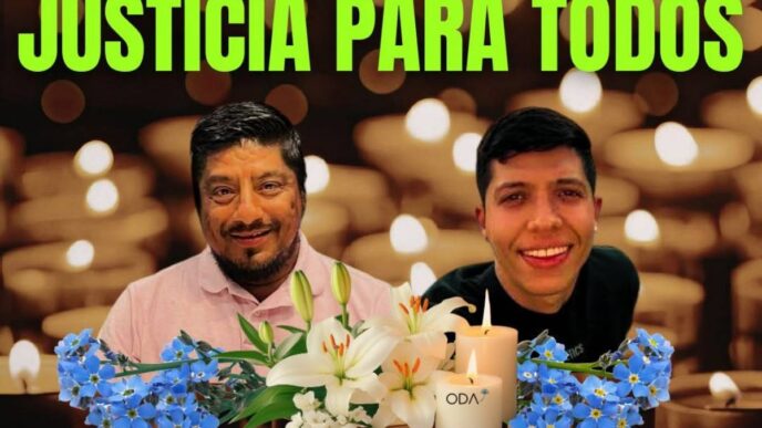 Manifestantes con pancartas exigiendo justicia por mexicanos fallecidos bajo custodia de ICE en Estados Unidos