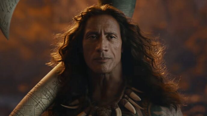 Escena del remake live-action de Moana de Disney con Dwayne Johnson
