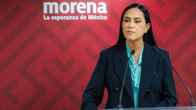 Ariadna Montiel Reyes, titular de la Secretaría de Bienestar, durante conferencia de prensa