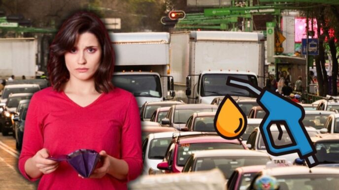 Conductor verificando el nivel de combustible en el tablero de su vehículo en la Ciudad de México