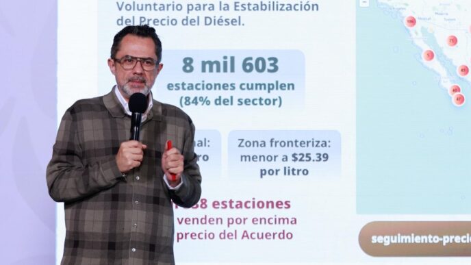 Estación de servicio en México con bomba de diésel, representando el monitoreo de Profeco sobre cumplimiento de precios acordados