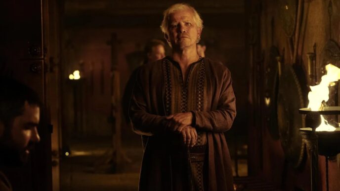 Escena emotiva del perro Argos en la película The Odyssey de Christopher Nolan, adaptación cinematográfica de La Odisea de Homero