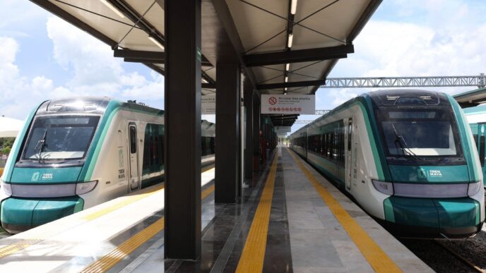 Tren Maya en operación mostrando la infraestructura ferroviaria que requiere mantenimiento costoso
