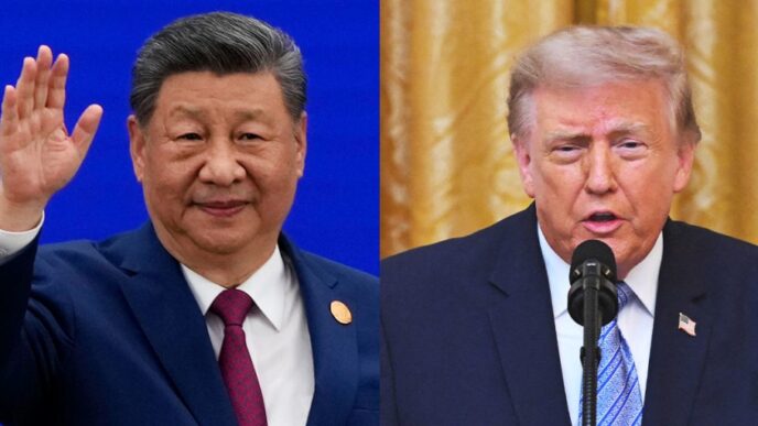 Composición visual de Donald Trump y Xi Jinping representando el contraste entre las prioridades de Estados Unidos y China en el escenario global