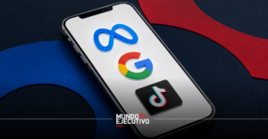 Logotipos de Meta, Google y TikTok, empresas que enfrentan miles de demandas en Estados Unidos por los presuntos efectos adictivos de sus plataformas en menores.