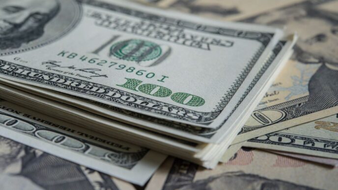 Billetes de dólar estadounidense y pesos mexicanos representando el tipo de cambio