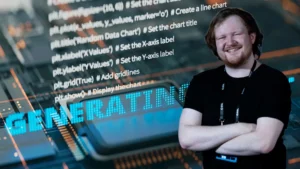 Desarrollador de software trabajando con herramientas de inteligencia artificial para programación en su computadora