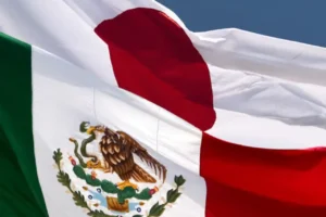 Banderas de México y Japón simbolizando cooperación económica bilateral