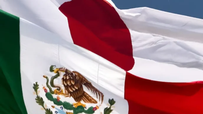 Banderas de México y Japón simbolizando cooperación económica bilateral