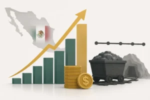 Gráfico representativo del sector minero mexicano mostrando producción de metales preciosos y valor de exportación