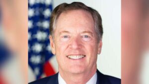 Robert Lighthizer, exrepresentante Comercial de Estados Unidos y arquitecto del T-MEC, durante declaraciones sobre la revisión del tratado comercial