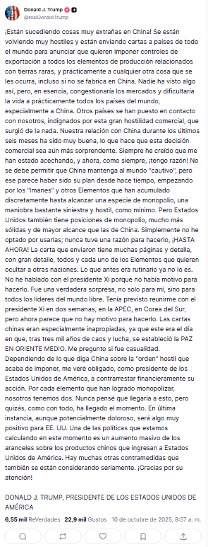 Trump descarta reunión con Xi Jinping y amenaza con aranceles masivos a China